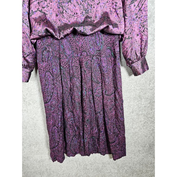 Patty O'Neil Purple Pink Abstract Paisley Modest Midi Dress Vintage Womens Sz 14 - Picture 6 of 15